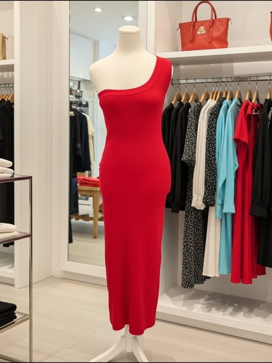 Zesica Dresses & Skirts - ZESICA‎ Red One Shoulder Bodycon Midi Dress Sleeveless Slit Size M